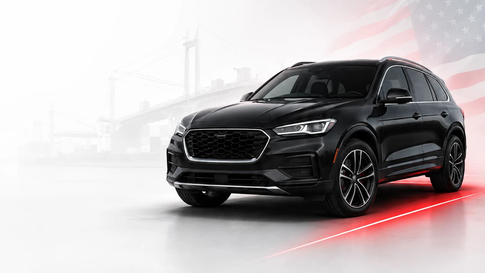 Темний SUV NexAuto на преміальному фоні США